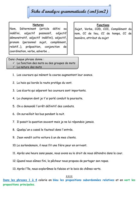 Analyse Grammaticale Exercices Corrigés Pdf Cm2 Analyse grammaticale de phrases simples – Exercices CM1/CM2